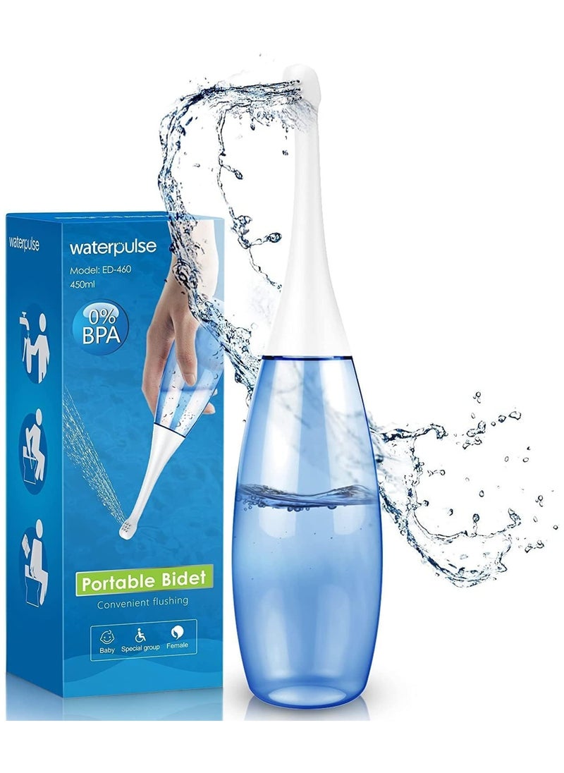 waterpulse - WaterPulse 450ml Hygienic Portable Travel Shattaf to Use for Easy Cleaning| Portable Bidet Sprayer of Detachable Nozzle & Head for Toilet Travel, Childbirth Cleaner & Feminine Care (Blue Bidet) - Image 1