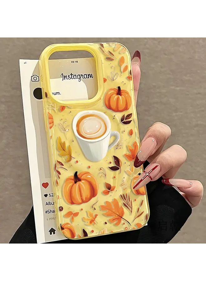 Pumpkin Autumn Leaves With Coffee Print Design Phone Case Mixed Color 4 For iPhone 17 Pro Max Shockproof Soft Cover Halloween Holiday Seasonal Coffee Theme Uv Printed Lightweight Phone Accessory - Image 5
