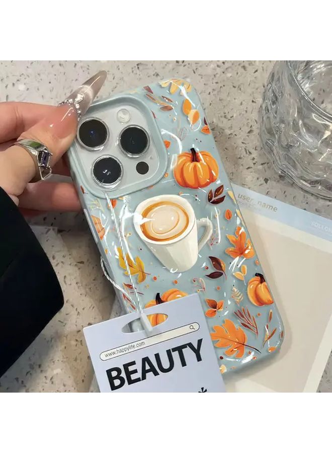 Pumpkin Autumn Leaves With Coffee Print Design Phone Case Mixed Color 4 For iPhone 17 Pro Max Shockproof Soft Cover Halloween Holiday Seasonal Coffee Theme Uv Printed Lightweight Phone Accessory - Image 3