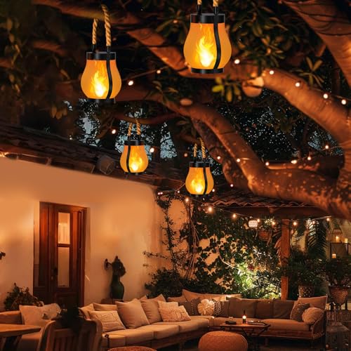 Hompavo Gen2 Solar Lanterns Outdoor with Ultra-Real Flame, Dual Charging (USB/Solar) & 2 Mode - Waterproof Decorative Hanging/Table Lights for Yard Patio Garden Birthday Mothers Day Gifts for Women, 2 - Image 3