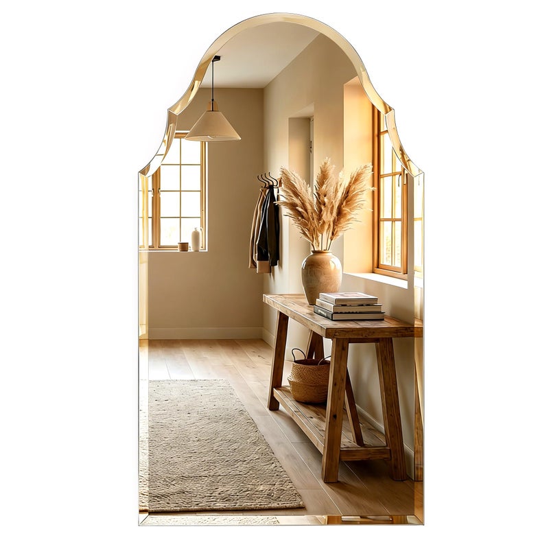 Pocetry 20"x36" Frameless Arched Mirror for Wall, Vintage Scalloped Top Vanity Mirror with Solid Backing, Beveled Edge Decorative Mirror for Entryway & Powder Room - Image 1