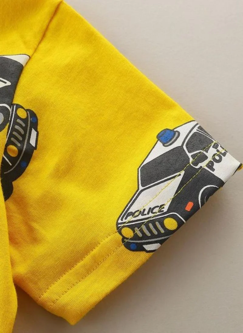 يونيكي Yellow Conversational Printed Round Neck T-shirt