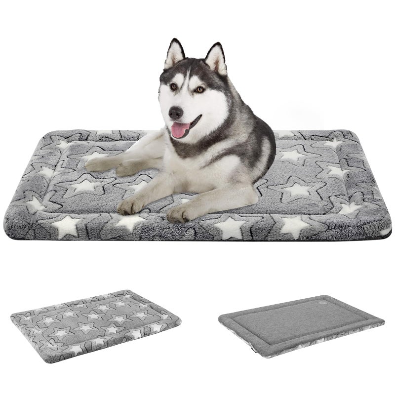 EMPSIGN Dog Crate Pad - Reversible Kennel Mat (Cool & Warm), Machine Washable, Cozy Star Pattern Sleeping Pad for Small Medium Large Dogs, All-Season Pet Bed, Suitable for 36"x24" Dog Crate, Grey - Image 1