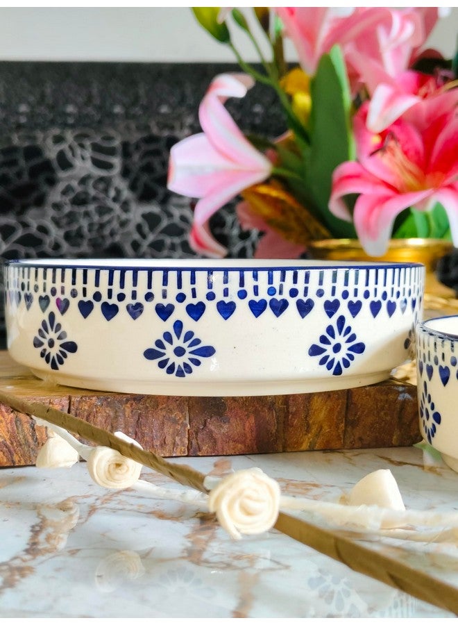 Niyara Stoneware Handmade Ceramic Stylish Premium Serving Bowls, Salad Tray Microwave Dishwasher Safe, Elegant Ceramic Flat Serving Bowl Set of 2, Sizes: 500ml, 450ml (New Salad Delta Bowl) - Image 4