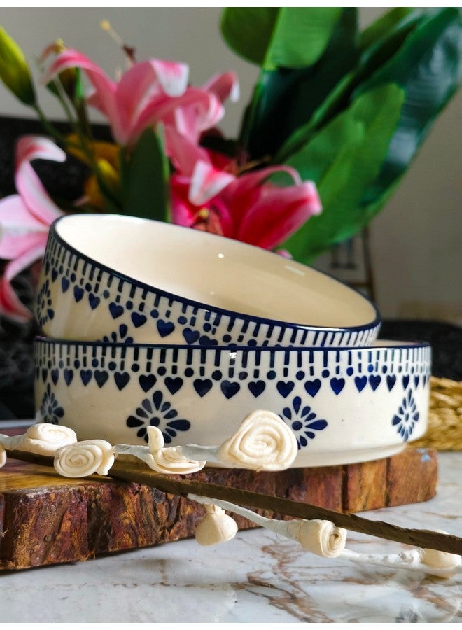 Niyara Stoneware Handmade Ceramic Stylish Premium Serving Bowls, Salad Tray Microwave Dishwasher Safe, Elegant Ceramic Flat Serving Bowl Set of 2, Sizes: 500ml, 450ml (New Salad Delta Bowl) - Image 1