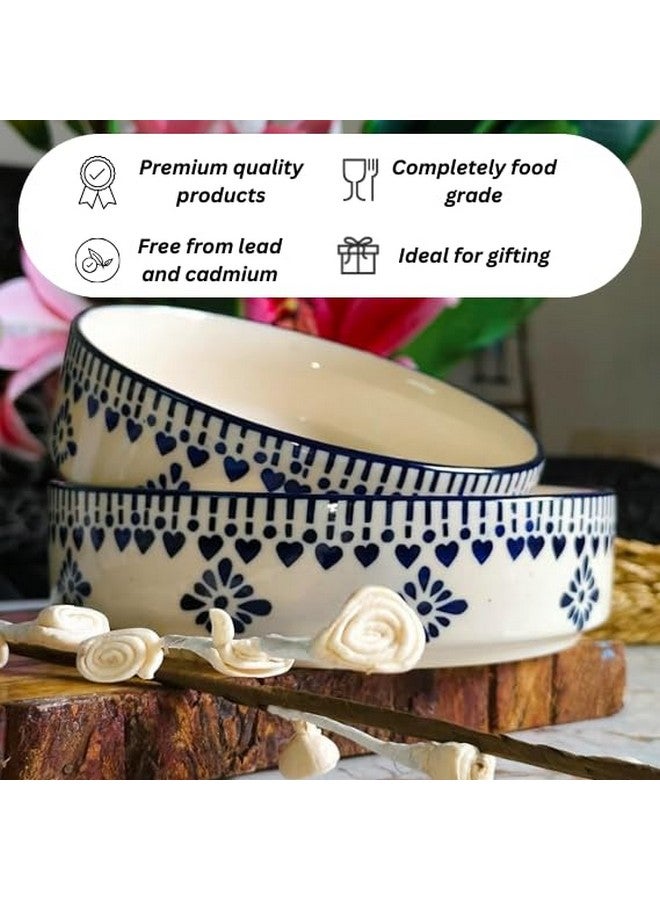 Niyara Stoneware Handmade Ceramic Stylish Premium Serving Bowls, Salad Tray Microwave Dishwasher Safe, Elegant Ceramic Flat Serving Bowl Set of 2, Sizes: 500ml, 450ml (New Salad Delta Bowl) - Image 5
