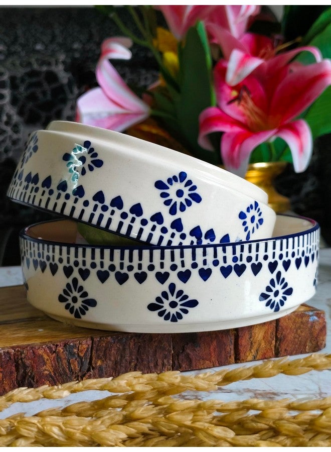 Niyara Stoneware Handmade Ceramic Stylish Premium Serving Bowls, Salad Tray Microwave Dishwasher Safe, Elegant Ceramic Flat Serving Bowl Set of 2, Sizes: 500ml, 450ml (New Salad Delta Bowl) - Image 2