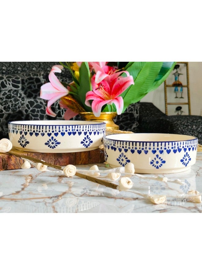 Niyara Stoneware Handmade Ceramic Stylish Premium Serving Bowls, Salad Tray Microwave Dishwasher Safe, Elegant Ceramic Flat Serving Bowl Set of 2, Sizes: 500ml, 450ml (New Salad Delta Bowl) - Image 3