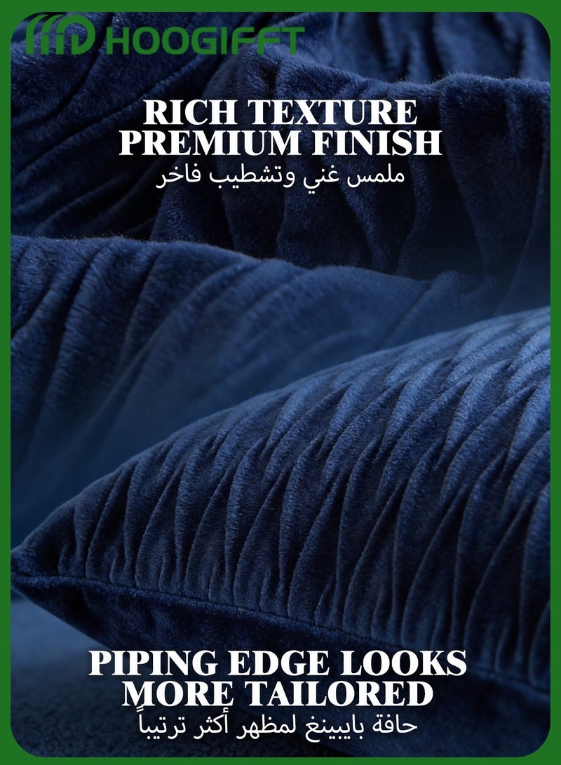 هوغيفت أغطية وسائد مخمل 45x45 سم طقم 2 كحلي ملمس تموجات مع سحاب مخفي كفر مخدة ديكور للكنبة والسرير بدون حشوة ﻿ - Image 5