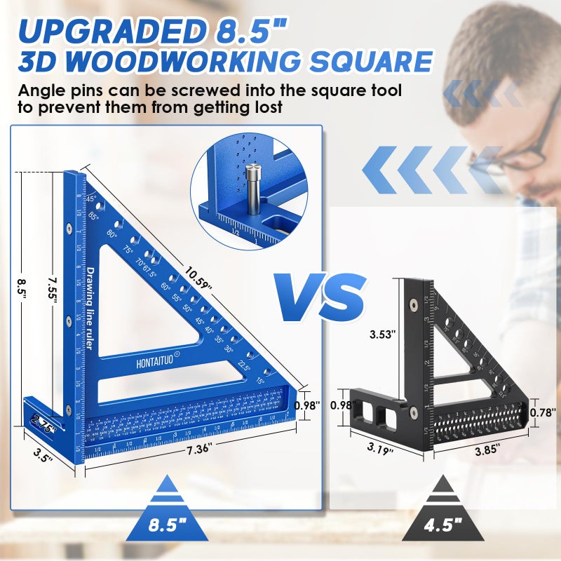 HONTAITUO 8.5 Inch Large Carpenter Square â€“ Multi-Angle Measuring and Marking & Creating Spacing Marks,15-90 Degrees Angle Marking Square,Marking Gauge - Image 2