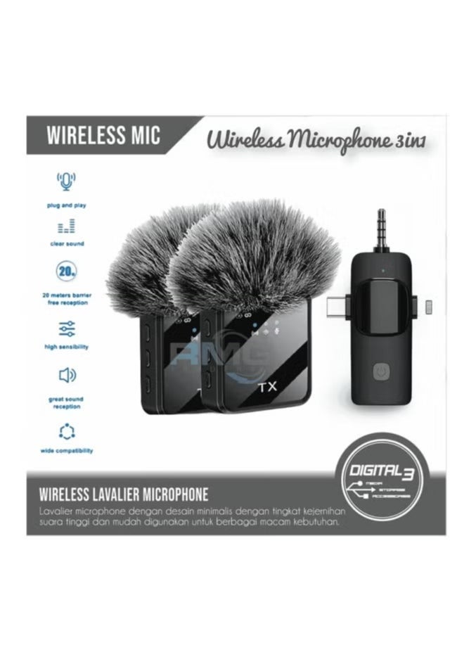 Tx DW 3-in-1 Wireless Lavalier Microphone for Live Video Recording – F11-2 | Clear Audio, Easy Setup, Long-Range Connectivity for Smartphones, Cameras, and PCs | Ideal for Vlogging, Streaming, Interviews, and More  - Image 2