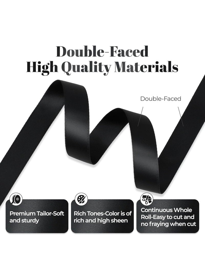 NIIMBOT 1 Roll Black Satin Ribbon, 2cm x 100 Yards, Yards Double Faced Polyester Ribbon, Polyester Decorative Ribbon for Gift Wrapping, Party Favors, Wedding Decorations, Bow Making, Bouquets, Party Decorations, Balloons, Bouquets and Gift Wrapping - Image 3