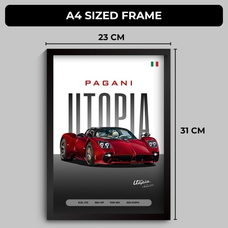 Funk You Store Pagani Utopia Poster | Framed Pagani A4 Sized (31 x 23 cm) | Utopia Car Poster for Wall, Gift for Boys, Hypercar Frames | Car Posters for Wall, Bedroom, Hostel, Study Area, Hostel - Image 2