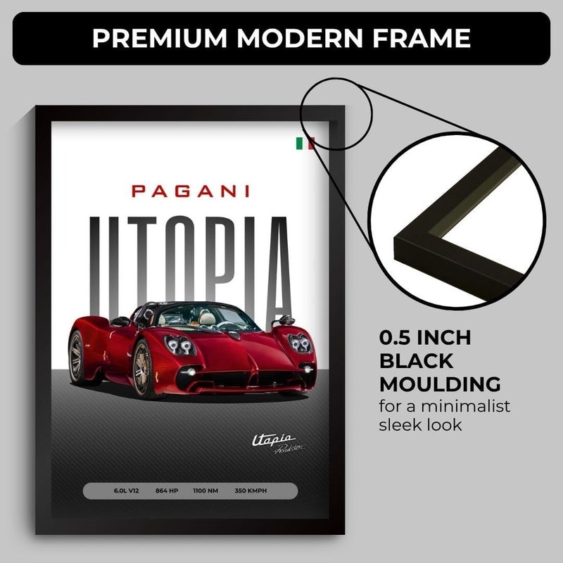 Funk You Store Pagani Utopia Poster | Framed Pagani A4 Sized (31 x 23 cm) | Utopia Car Poster for Wall, Gift for Boys, Hypercar Frames | Car Posters for Wall, Bedroom, Hostel, Study Area, Hostel - Image 5