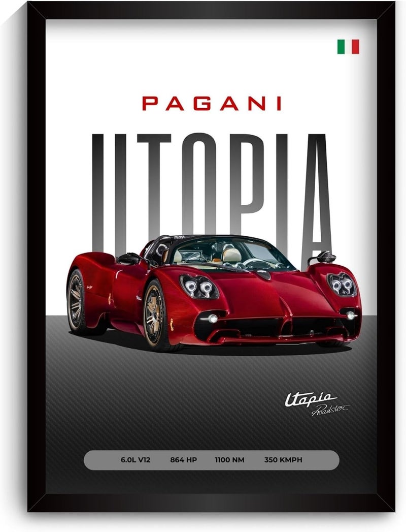 Funk You Store Pagani Utopia Poster | Framed Pagani A4 Sized (31 x 23 cm) | Utopia Car Poster for Wall, Gift for Boys, Hypercar Frames | Car Posters for Wall, Bedroom, Hostel, Study Area, Hostel - Image 1