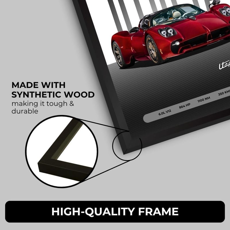 Funk You Store Pagani Utopia Poster | Framed Pagani A4 Sized (31 x 23 cm) | Utopia Car Poster for Wall, Gift for Boys, Hypercar Frames | Car Posters for Wall, Bedroom, Hostel, Study Area, Hostel - Image 4