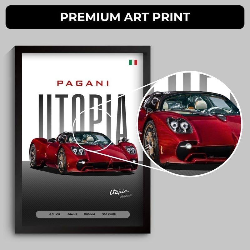 Funk You Store Pagani Utopia Poster | Framed Pagani A4 Sized (31 x 23 cm) | Utopia Car Poster for Wall, Gift for Boys, Hypercar Frames | Car Posters for Wall, Bedroom, Hostel, Study Area, Hostel - Image 3