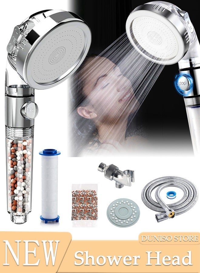 Loquat High Pressure Water Saving Bath Switch Shower Head With Handheld Hose Holder  PTFE Tape Silver/Clear Filtered - Image 1