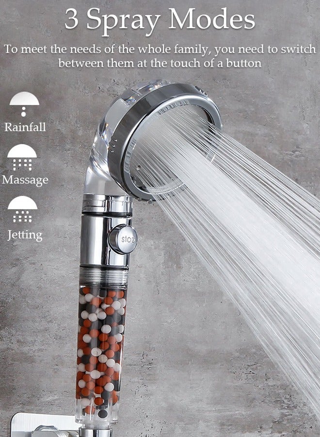 Loquat High Pressure Water Saving Bath Switch Shower Head With Handheld Hose Holder  PTFE Tape Silver/Clear Filtered - Image 2