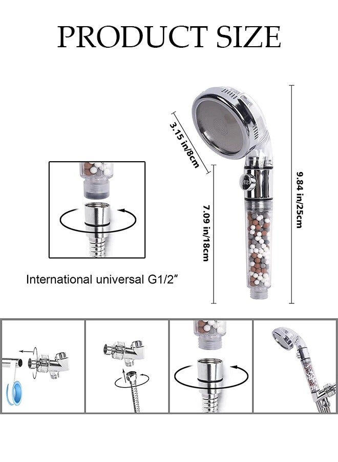 Loquat High Pressure Water Saving Bath Switch Shower Head With Handheld Hose Holder  PTFE Tape Silver/Clear Filtered - Image 4