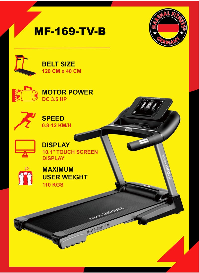 Marshal Fitness - MF-169-TV-B 10.1" Touch Screen Display Low Noise 3.5 HP DC Motor Foldable Treadmill With Wifi Connectivity For Home Use - Image 1
