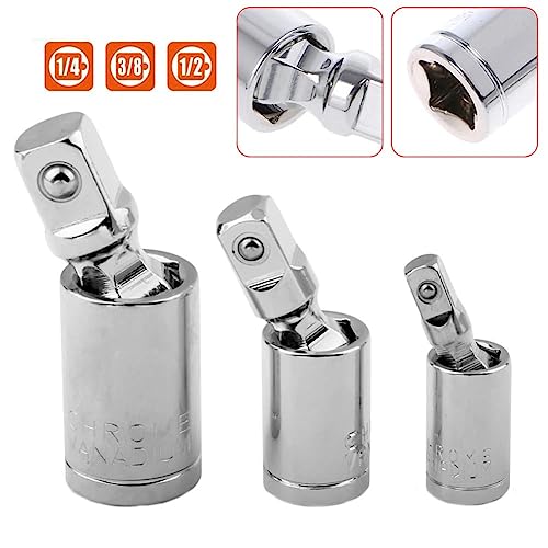 Bennort Universal Joint Socket Wrench Adapter 3 Piece Set,1/2", 3/8", and 1/4" Swivel Drive U Joint Ratchet Angle Extension Bar Socket Adapter,360 Degree Rotation Impact Wrench Accessories - Image 5