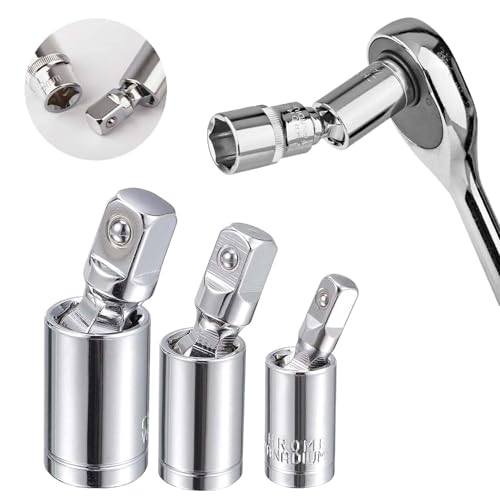 Bennort Universal Joint Socket Wrench Adapter 3 Piece Set,1/2", 3/8", and 1/4" Swivel Drive U Joint Ratchet Angle Extension Bar Socket Adapter,360 Degree Rotation Impact Wrench Accessories - Image 1