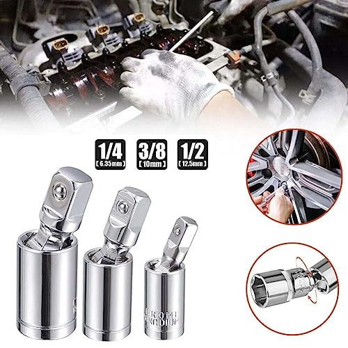 Bennort Universal Joint Socket Wrench Adapter 3 Piece Set,1/2", 3/8", and 1/4" Swivel Drive U Joint Ratchet Angle Extension Bar Socket Adapter,360 Degree Rotation Impact Wrench Accessories - Image 2