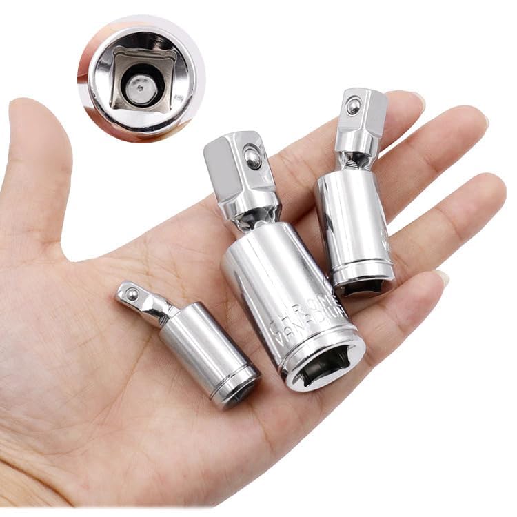 Bennort Universal Joint Socket Wrench Adapter 3 Piece Set,1/2", 3/8", and 1/4" Swivel Drive U Joint Ratchet Angle Extension Bar Socket Adapter,360 Degree Rotation Impact Wrench Accessories - Image 4