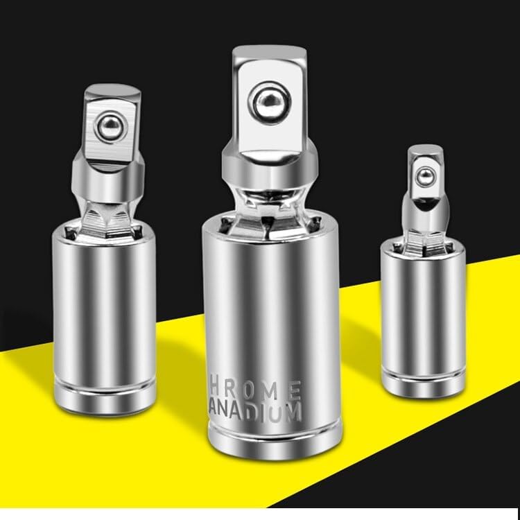 Bennort Universal Joint Socket Wrench Adapter 3 Piece Set,1/2", 3/8", and 1/4" Swivel Drive U Joint Ratchet Angle Extension Bar Socket Adapter,360 Degree Rotation Impact Wrench Accessories - Image 3