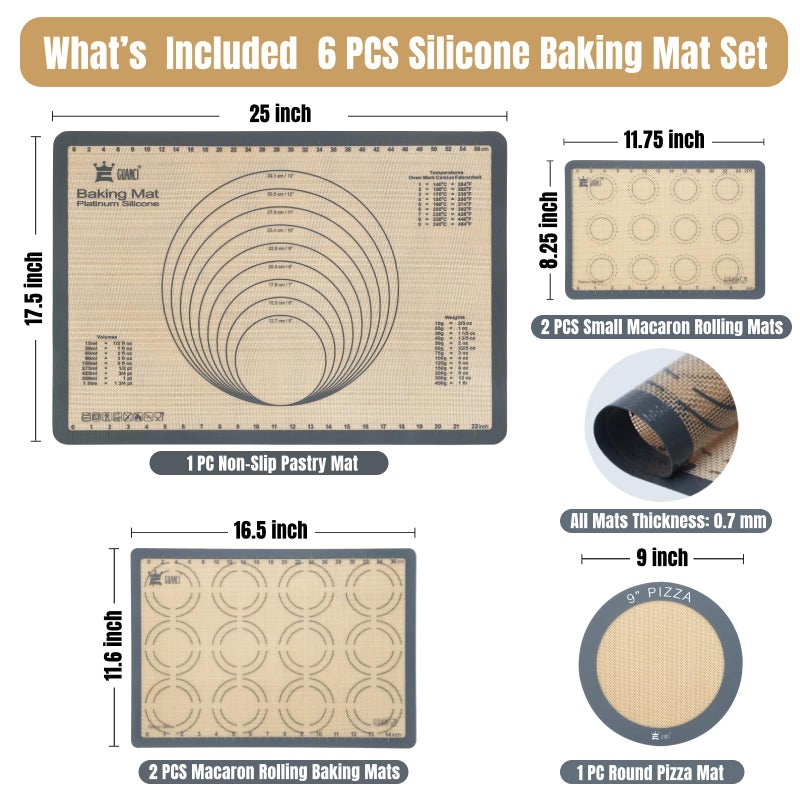 GUANCI Silicone Baking Mat Set of 6, GUANCI Grade Food Baking mats Non-Stick Reusable Pizza Bakeware Mat for Making Macaroon, Pizza, Cookie, Pastry, Bread, Bun(Grey) - Image 2