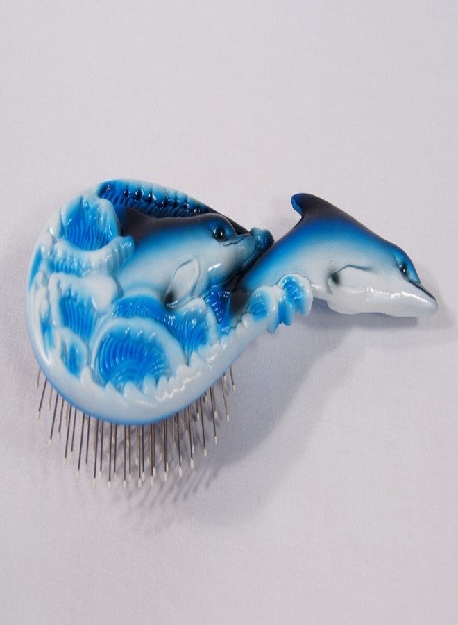 Lx Hand Painted Blue Dolphin Hair Brush - Image 1
