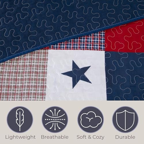 Lavish Home 3-Piece Caroline Patriotic Quilt Set - Americana Stars and Plaid Patchwork Bedding - Full/Queen Bed Spread with 2 Pillow Shams by Lavish Home - Image 4