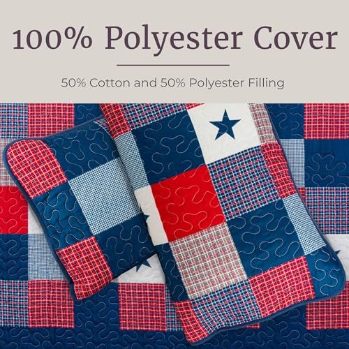 Lavish Home 3-Piece Caroline Patriotic Quilt Set - Americana Stars and Plaid Patchwork Bedding - Full/Queen Bed Spread with 2 Pillow Shams by Lavish Home - Image 3