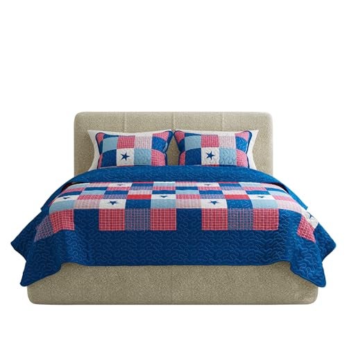 Lavish Home 3-Piece Caroline Patriotic Quilt Set - Americana Stars and Plaid Patchwork Bedding - Full/Queen Bed Spread with 2 Pillow Shams by Lavish Home - Image 1