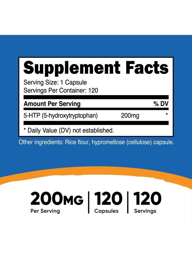 Nutricost 5-HTP 200 مجم، 120 كبسولة نباتية (5-هيدروكسي تريبتوفان) - خالية من الكائنات المعدلة وراثيًا وخالية من الجلوتين - Image 2