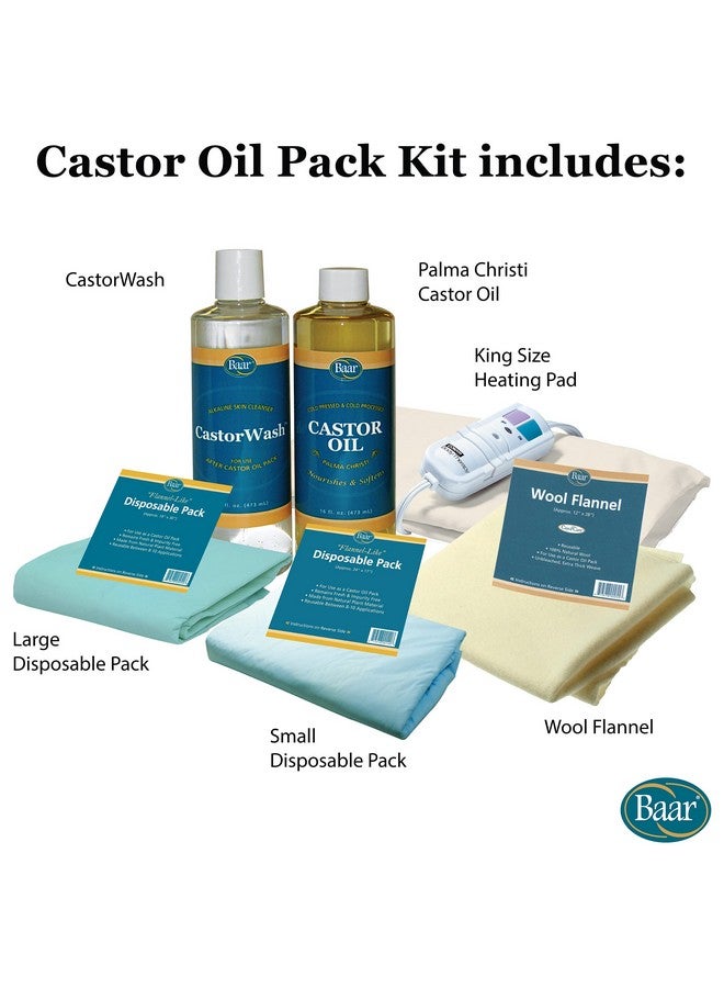 baar Castor Oil Packs Kit: Heating Pad With Auto Shut Off; Cold Pressed Cold Processed Hexane Free Palma Christi Castor Oil; Reusable Unbleached Wool Flannel Cloth; & Disposable Castor Oil Packs - Image 2