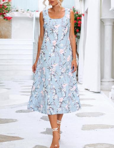 XNC Womens 2 Piece Set Fashion Fresh Plant Print Midi Dress V-Neck Half Sleeve with Jacket A-line Dresses Lounge Outfits Blue - Image 5