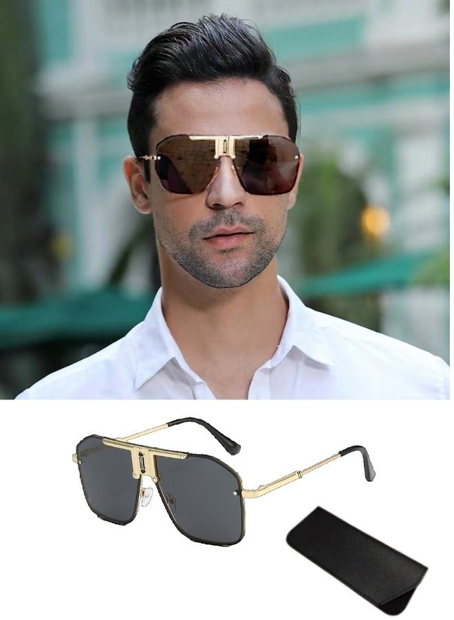 شيبشيب نظارات شمسية مربعة ذات قمة مسطحة للرجال، نظارات أزياء للخارج. - Image 1