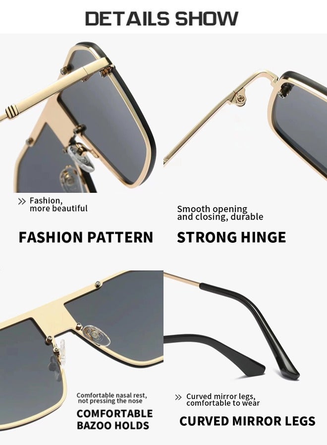 شيبشيب نظارات شمسية مربعة ذات قمة مسطحة للرجال، نظارات أزياء للخارج. - Image 2