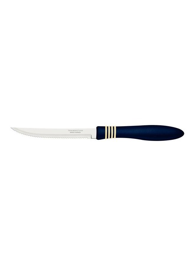 TRAMONTINA Since 1911,Made in Brazil- Cor&Cor 2 Pieces Steak Knife Set with Stainless Steel Blade and Blue Polypropylene Handle 