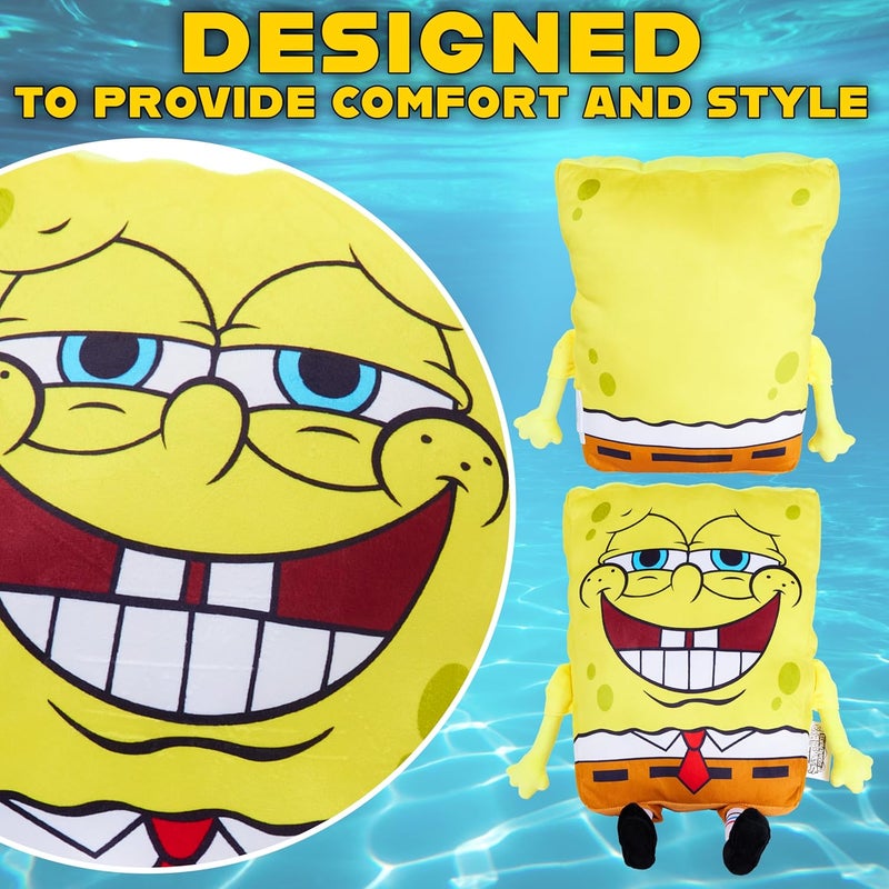 احصل على وسادة شخصيات لعبة SpongeBob SquarePants الناعمة للأطفال والبالغين، كawaii ثلاثية الأبعاد من الفرو، وسائد ديكورية للسرير والأريكة (SpongeBob أصفر، L35 × عرض 28) - Image 3