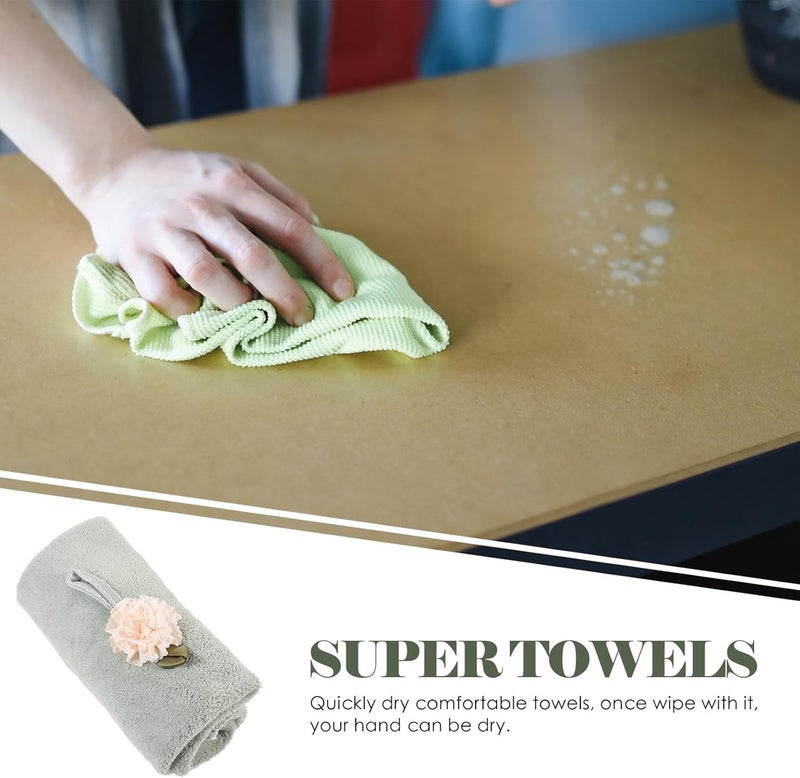 Coral Fleece Round Hand Towel 12-inch Absorbent Quick-Drying Hanging Kitchen and Bathroom Wiping Hands Towel Green - Image 3