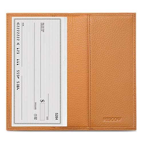 HISCOW Minimalist Checkbook Cover Full Grain Leather Pebbled Whiskey - Image 1