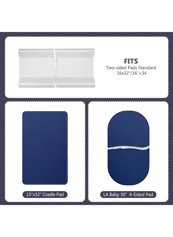 TILLYOU TILLYOU Jersey Knit Ultra Soft Changing Pad Cover Set, Unisex Diaper Change Table Sheets for Baby Boys Girls, Fit 32"/34''x16" Contoured Pad, Comfy Cozy 2-Pack Cradle Sheets, Navy Blue & Lt Gray  - Image 2