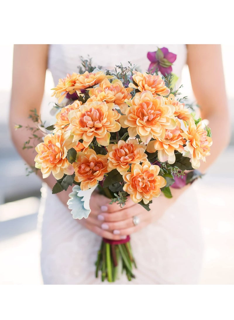 SOLARAE 6PCS Silk Chrysanthemums Daisy Mums Flowers, Artificial Fall Arrangement for Wedding, Home Party, Table Centerpieces Decor - Champagne - Image 2