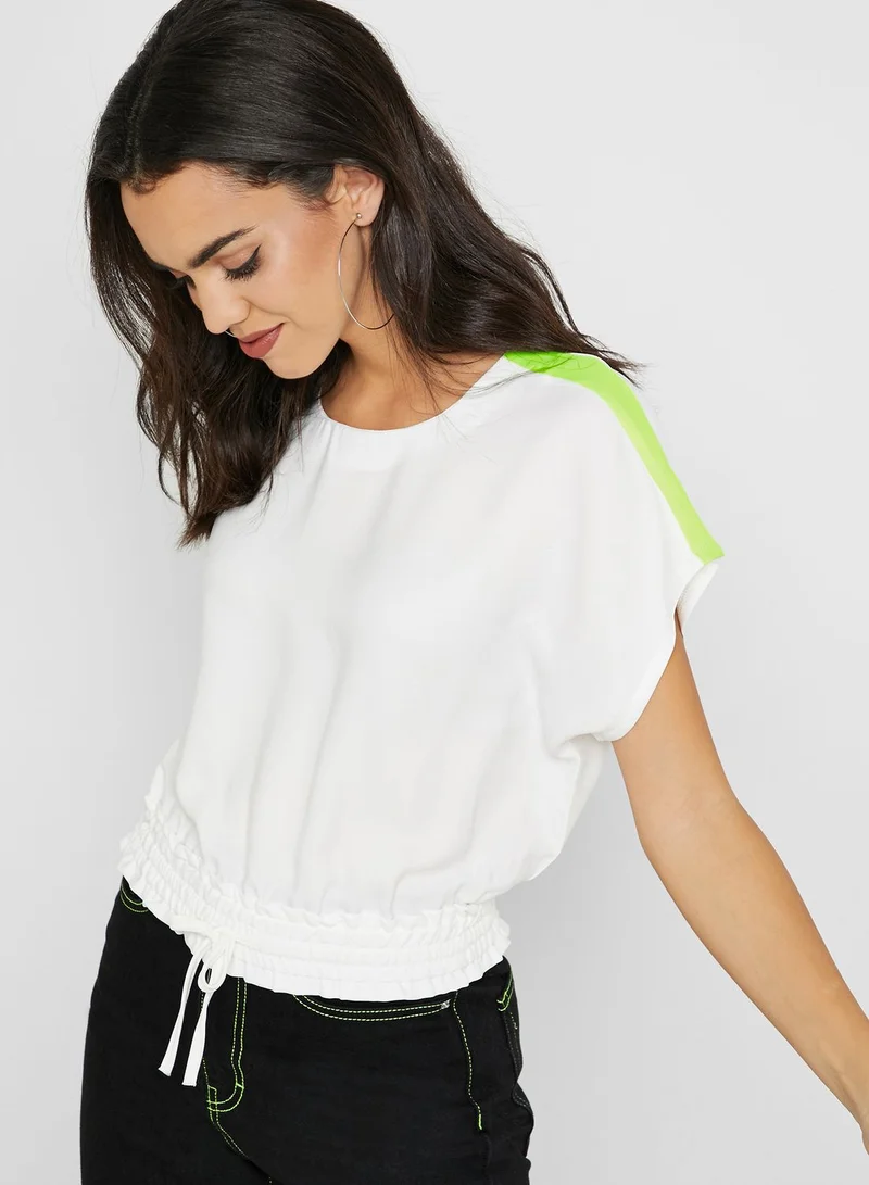 Ginger Contrast Sleeve Drawstring Hem Top