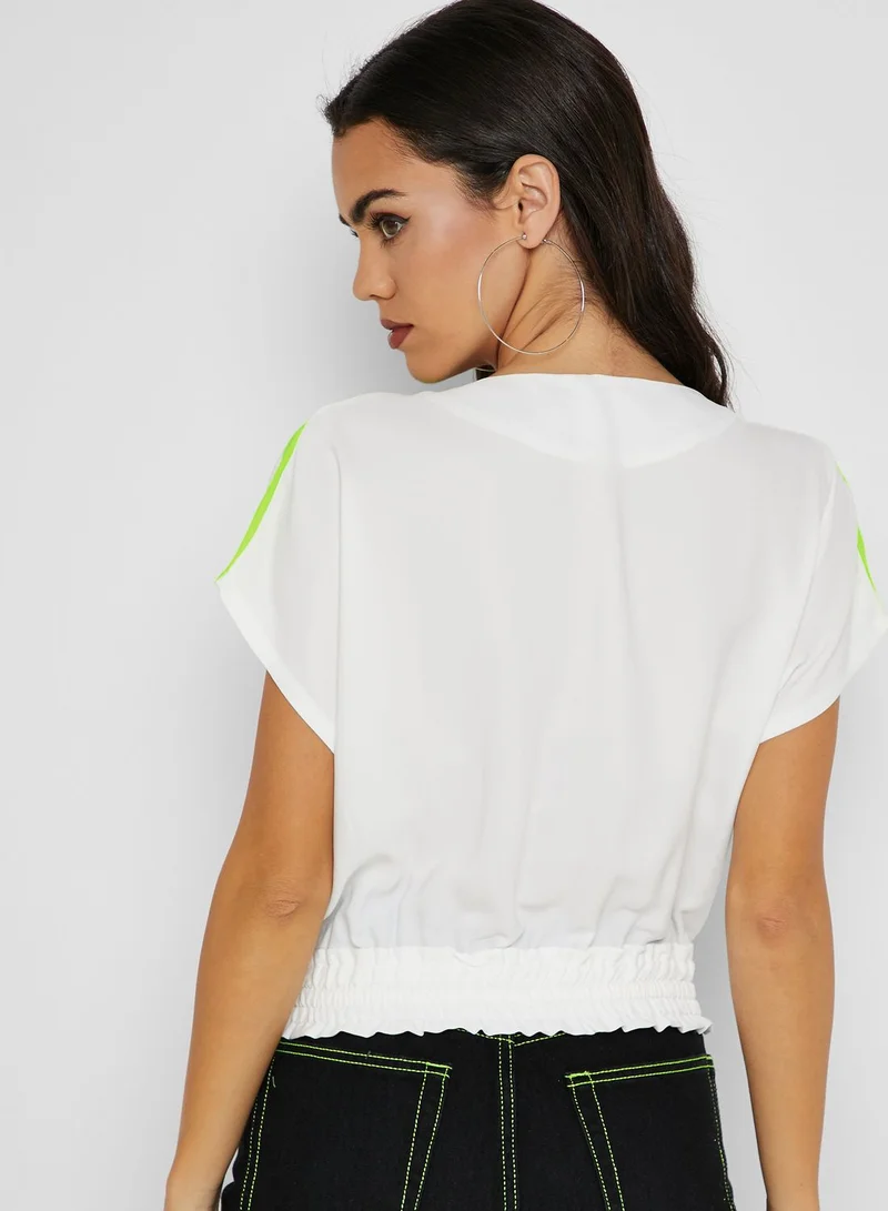 Ginger Contrast Sleeve Drawstring Hem Top