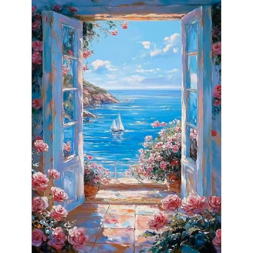 YarnMate Scenery Paint by Numbers for Adults,Landscape Beach Paint by Number for Adults Beginner,Easy Acrylic Paint by Number on Canvas for Relax and Home Wall Decor 16X20 Inch (Without Frame) - Image 1