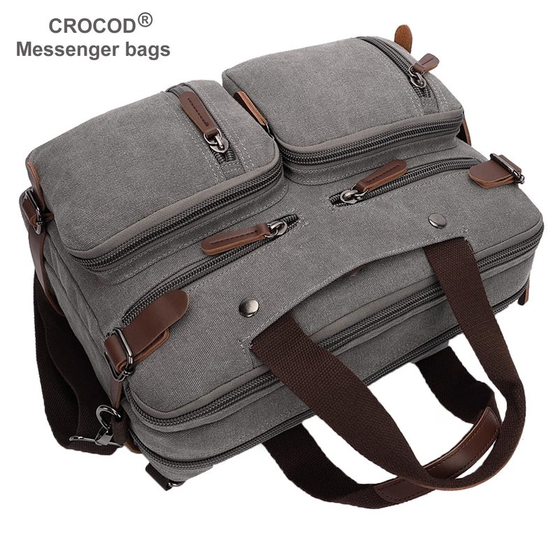 CROCOD 3 in 1 Convertible Laptop Backpack, 17.3 inch Messenger Bag for Men, Multi-Functional Travel Laptop Bag for College Men Women (17.3 Inch, Grey) - Image 2